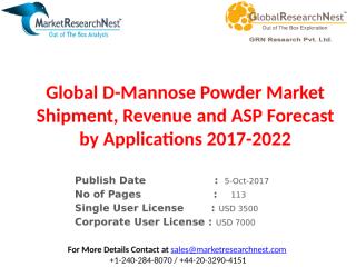 Global D-Mannose Powder Market Shipment, Revenue and ASP Forecast by Applications 2017-2022.pptx